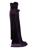 Strapless velvet evening gown with sweetheart neckline and slit for a classic and bold look. | Couture Shop LA