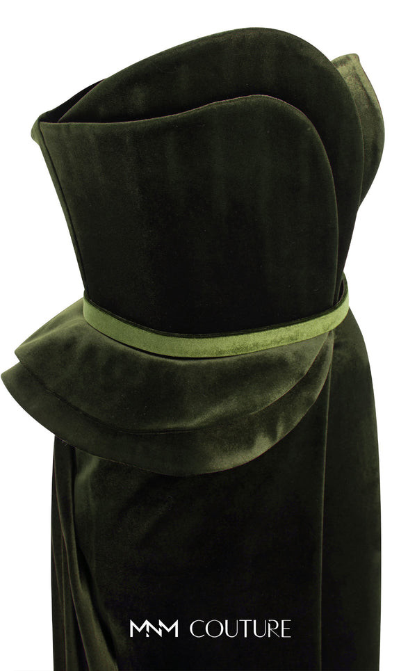 Strapless velvet evening gown with sweetheart neckline and slit for a classic and bold look. | Couture Shop LA