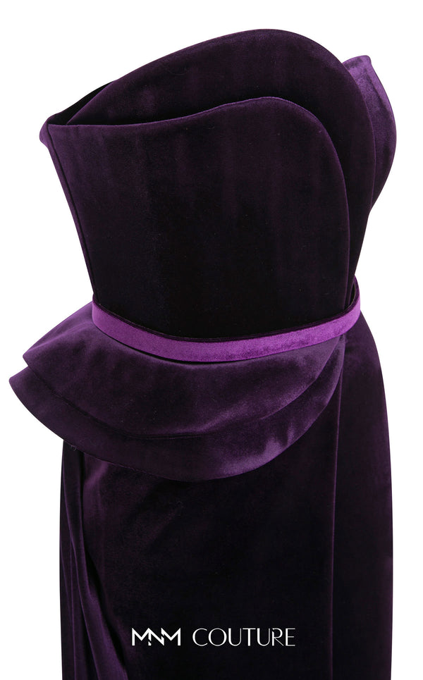 Strapless velvet evening gown with sweetheart neckline and slit for a classic and bold look. | Couture Shop LA