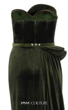 Strapless velvet evening gown with sweetheart neckline and slit for a classic and bold look. | Couture Shop LA