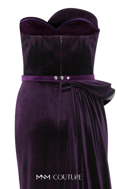 Strapless velvet evening gown with sweetheart neckline and slit for a classic and bold look. | Couture Shop LA