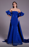 MNM Couture N0526A strapless mermaid gown with off-shoulder sleeves.