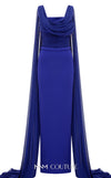 Bridesmaid Dress MNM Couture N0534 solid-tone ruched sheath gown with long shoulder drape. | Couture Shop LA