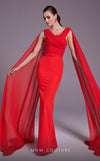 MNM Couture N0534 : Ruched Sheath Gown with Long Shoulder Drape