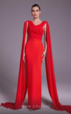 Bridesmaid Dress MNM Couture N0534 solid-tone ruched sheath gown with long shoulder drape. | Couture Shop LA