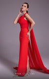 Bridesmaid Dress MNM Couture N0534 solid-tone ruched sheath gown with long shoulder drape. | Couture Shop LA