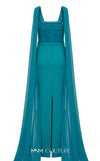 Bridesmaid Dress MNM Couture N0534 solid-tone ruched sheath gown with long shoulder drape. | Couture Shop LA