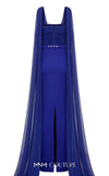 Bridesmaid Dress MNM Couture N0534 solid-tone ruched sheath gown with long shoulder drape. | Couture Shop LA