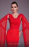 MNM Couture N0534 : Ruched Sheath Gown with Long Shoulder Drape