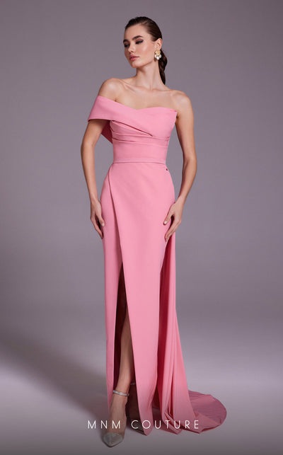 MNM Couture N0535 sarong gown with asymmetric sleeve and draping. | Couture Shop LA