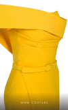 MNM Couture N0535 sarong gown with asymmetric sleeve and draping. | Couture Shop LA