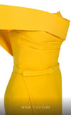 MNM Couture N0535 sarong gown with asymmetric sleeve and draping. | Couture Shop LA