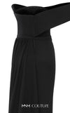 MNM Couture N0535 sarong gown with asymmetric sleeve and draping. | Couture Shop LA
