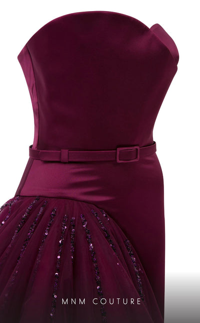 MNM Couture N0536 asymmetric A-line gown with bead embellishment. | Couture Shop LA