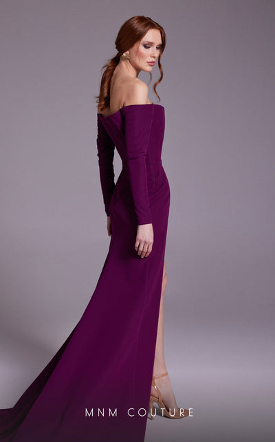 MNM Couture N0541 off-shoulder gown with corset and slit. | Couture Shop LA