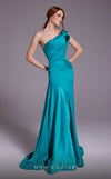 MNM Couture N0543 strapless satin silk mermaid gown with drape accent and tonal belt.