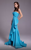 MNM Couture N0546 strapless high-low mermaid gown with ruffles and asymmetrical hem. | Couture Shop LA