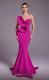 MNM Couture N0548 strapless mermaid gown with drape accent bodice and horsehair hem. | Couture Shop LA