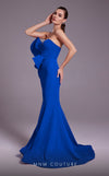 MNM Couture N0548 strapless mermaid gown with drape accent bodice and horsehair hem. | Couture Shop LA