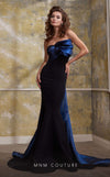 MNM Couture N0559 sleeveless column gown with organza pleating.