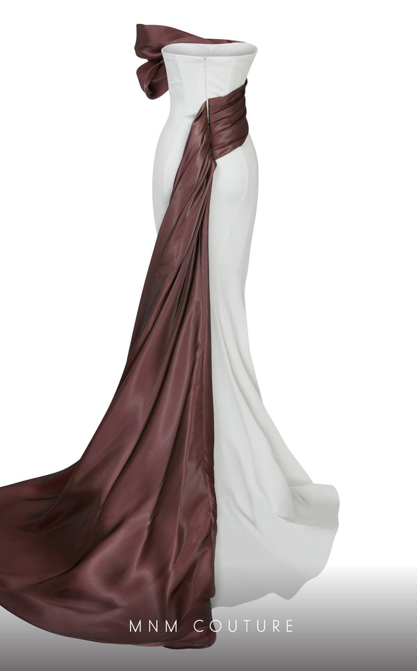 MNM Couture N0559 sleeveless column gown with organza pleating. | Couture Shop LA