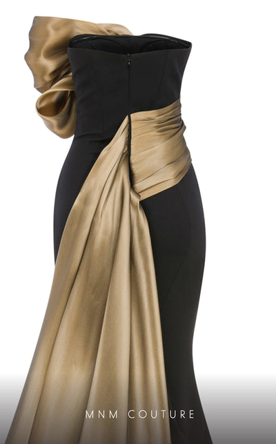 MNM Couture N0559 sleeveless column gown with organza pleating. | Couture Shop LA