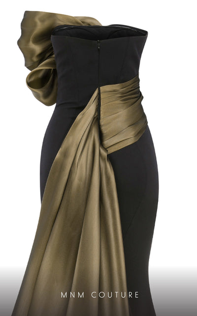 MNM Couture N0559 sleeveless column gown with organza pleating. | Couture Shop LA