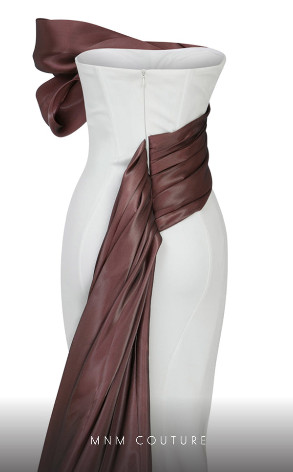 MNM Couture N0559 sleeveless column gown with organza pleating. | Couture Shop LA