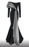 MNM Couture N0561 off-shoulder mermaid gown with draped bust. | Couture Shop LA