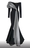MNM Couture N0561 off-shoulder mermaid gown with draped bust. | Couture Shop LA