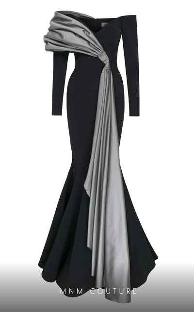 MNM Couture N0561 off-shoulder mermaid gown with draped bust. | Couture Shop LA