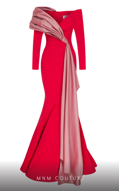 MNM Couture N0561 off-shoulder mermaid gown with draped bust. | Couture Shop LA