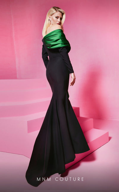 MNM Couture N0561 off-shoulder mermaid gown with draped bust. | Couture Shop LA