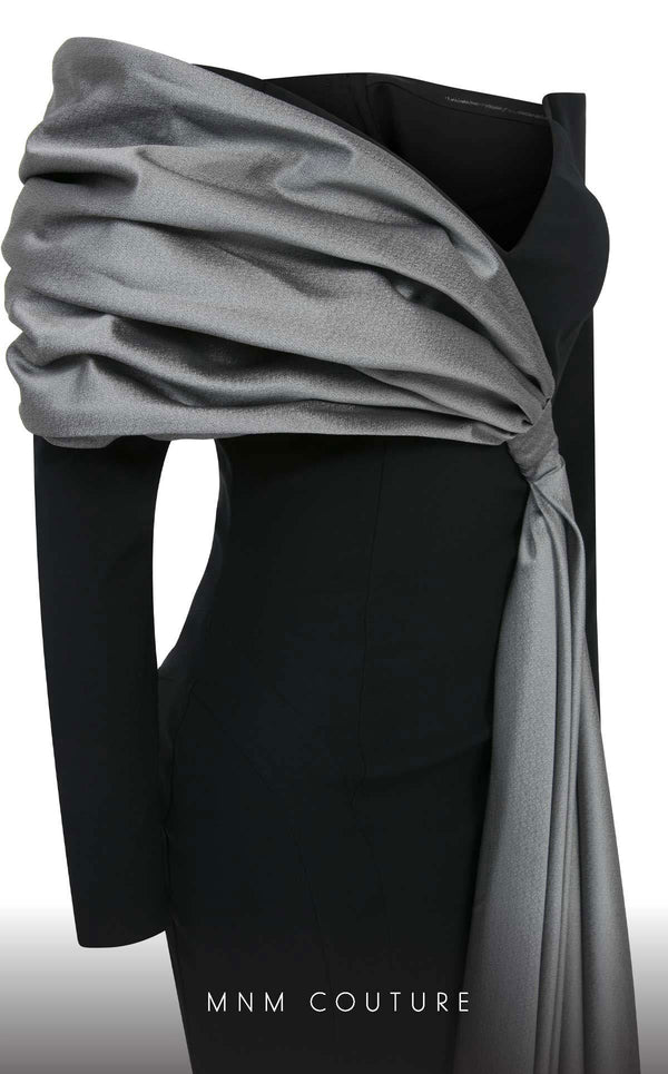 MNM Couture N0561 off-shoulder mermaid gown with draped bust. | Couture Shop LA