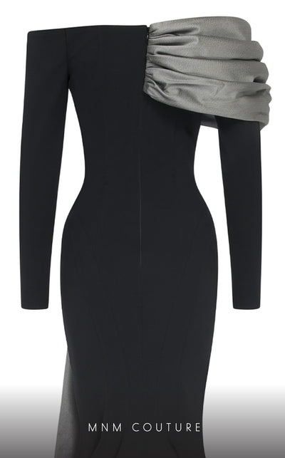 MNM Couture N0561 off-shoulder mermaid gown with draped bust. | Couture Shop LA