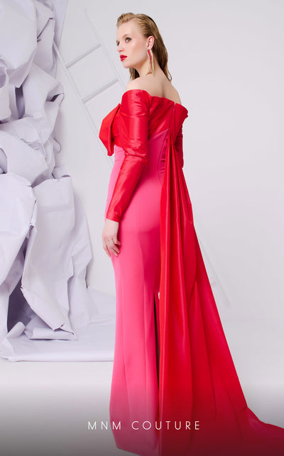 MNM Couture N0565A sweetheart column gown with cape and bow. | Couture Shop LA