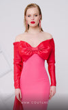 MNM Couture N0565A sweetheart column gown with cape and bow. | Couture Shop LA