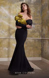 MNM Couture N0566 mermaid gown with pleated organza and train. | Couture Shop LA