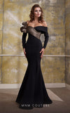 MNM Couture N0566 : Pleated Organza Off-Shoulder Mermaid Gown with Train