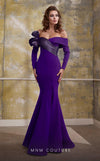 MNM Couture N0566 : Pleated Organza Off-Shoulder Mermaid Gown with Train