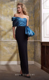 MNM Couture N0568 asymmetrical off-shoulder gown with draped detailing. | Couture Shop LA
