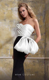 MNM Couture N0568 asymmetrical off-shoulder gown with draped detailing. | Couture Shop LA