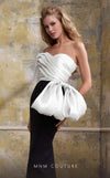 MNM Couture N0568 asymmetrical off-shoulder gown with draped detailing. | Couture Shop LA