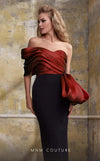 MNM Couture N0568 asymmetrical off-shoulder gown with draped detailing. | Couture Shop LA