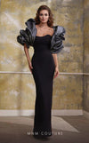 MNM Couture N0569 sleeveless column gown with bolero sleeves.