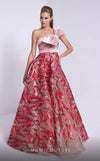 MNM Couture N0576 one-shoulder flared gown with embroidered papillon. | Couture Shop LA
