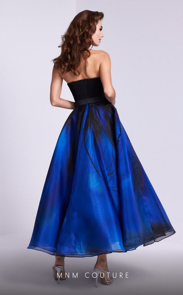 MNM Couture N0581 strapless A-line gown with floral embellishments. | Couture Shop LA