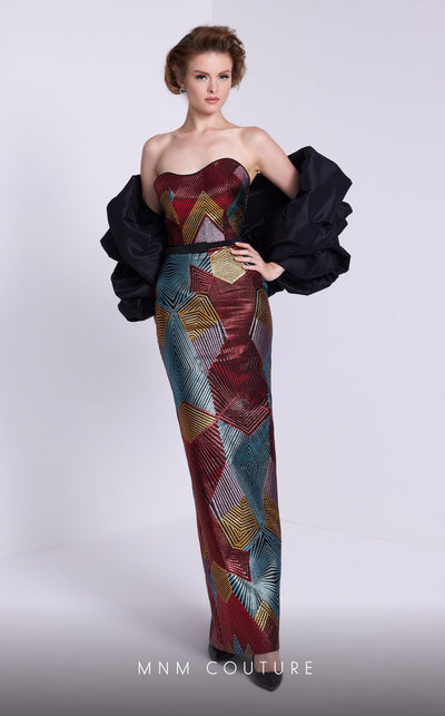 MNM Couture N0590 strapless gown with detachable puff sleeves. | Couture Shop LA