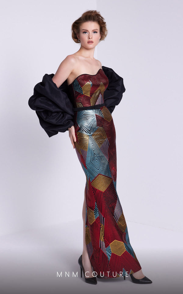 MNM Couture N0590 strapless gown with detachable puff sleeves. | Couture Shop LA