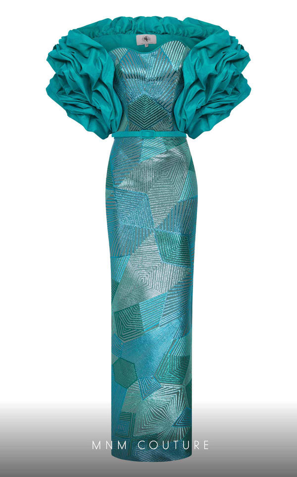 MNM Couture N0590 strapless gown with detachable puff sleeves. | Couture Shop LA